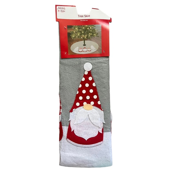 Gnomes Christmas Tree Skirt Felt Gray Red White NIP - Picture 5 of 5